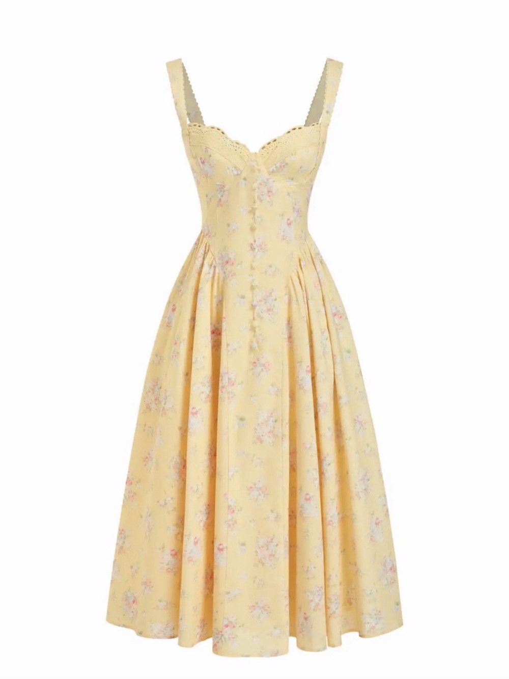Cider Butter Yellow floral midi dress lace up back XL sweetheart